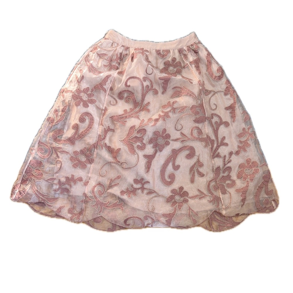 Maeve Anthropologie Shannon Rose Pink Mauve Embroidered A-Line Skirt Small